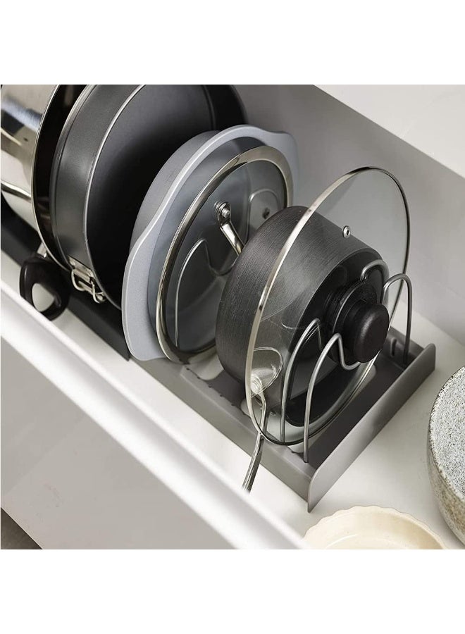 منظم رف لاغطية الحلل والمقالي والمطبخ من 7 طبقات قابل للتعديل من الستانلس ستيل مع طريقتين يمكنك تركيبه بنفسك لخزانة المطبخ ورف التخزين المعلق على الطاولة - طول قابل للتوسيع حتى 22 انش - Image 5